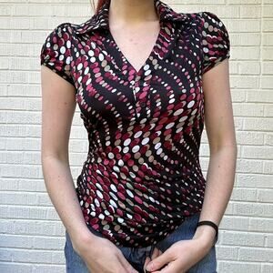 Copper Key Y2K Digital Print Abstract Collared Top